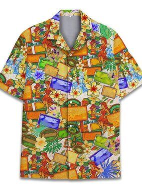 Vintage Hawaiian Shirt 🌺🌴 | Colorful Floral & Postcard Print Aloha Button-Down